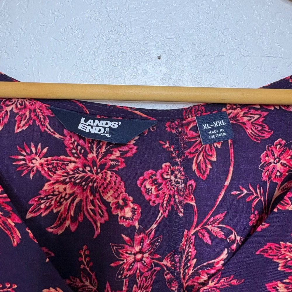 Lands End Floral Swim Cover Up Dress XL-XXL Navy Red Modal V-Neck Kaftan Style - Picture 3 of 7